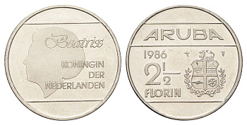 Аруба 2 1/2 флорина 1986 KM 6 сталь плакированная никелем UNC 4661-216