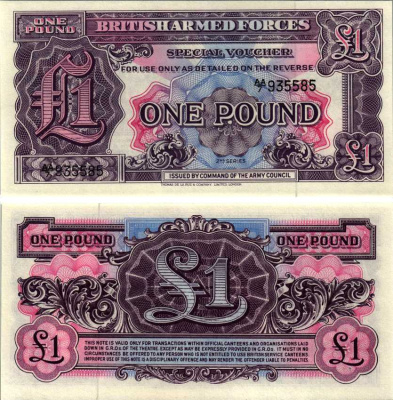 АНГЛИЯ 1 ФУНТ 1948 ДЛЯ ВООРУЖЕННЫХ СИЛ, СЕРИЯ 2 Pick M22a бумага UNC (ПРЕСС) 7183-30-3-1