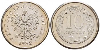 Польша 10 грошей 1992 MW KM 279 медно-никель UNC 4516-1213