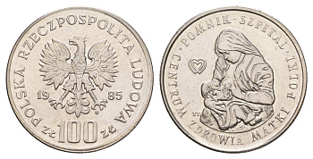 Польша 100 злотых 1985 Центр здоровья матери Y 157 сталь плакированная никелем UNC 4654-1022