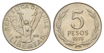 Чили 5 песо 1978 KM 209 медно-никель 4620-335
