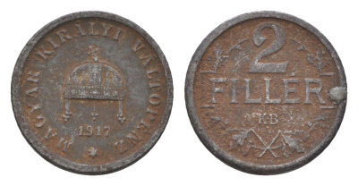 Венгрия 2 филлера 1917 KB, Карл I (1916-1918) KM 497 железо 4664-828
