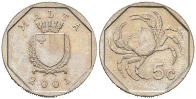 Мальта 5 центов 2001 KM 95 медно-никель aUNC 4528-1227