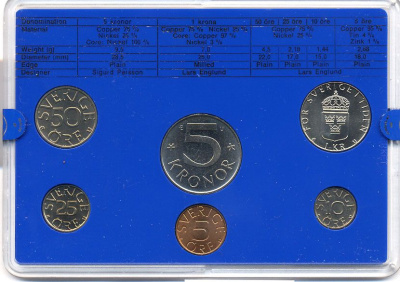 Швеция набор монетного двора из 6 монет 1980 в пластике, Карл XVI Густав (1973- ) KM MS15 UNC 4-3-6-134