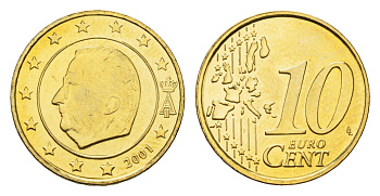 Бельгия 10 евроцентов 2001 Альберт II (1993-2013) KM 227 нордик UNC 4685-217