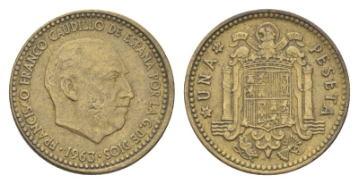 Испания 1 песета 1963 (64) Франциско Франко (1939-1975) KM 775 алюминиевая бронза 4705-1047