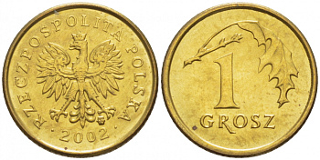 Польша 1 грош 2002 MW KM 276, Parchimowicz 701k латунь UNC 4516-1046