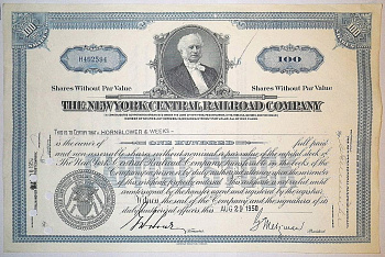 США, THE NEW YORK CENTRAL RAILROAD 100 АКЦИЙ 1950 США бумага 00-00