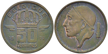 БЕЛЬГИЯ 50 САНТИМОВ 1972 BELGIQUE, БОДУЭН I (1951-1993) KM 148.1 бронза 116-1022