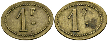 Франция 1 франк XIX-XX век ресторанный жетон, малый размер латунь 4166-626