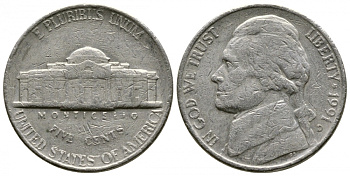 США 5 ЦЕНТОВ 1991 D, ДЖЕФЕРСОН KM А192 медно-никель 4541-146