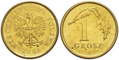 Польша 1 грош 2002 MW KM 276, Parchimowicz 701k латунь UNC 4516-1046