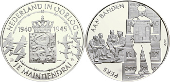 Нидерланды медаль ND Голландия в войне 1940-1945, ускорить наступление, 31,3 гр, 45,0 мм  серебро  PROOF  1066-10-22