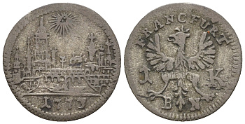 Франкфурт 1 крейцер 1773 BN, городской вид KM 253, J.u.F. 880 серебро 54-1039