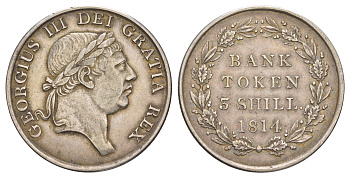 Великобритания, Сомерсет, Бристоль 3 шиллинга 1814 Георг III (1760-1820), банковский токен KM Tn5, Spink 3770 серебро 00-801-47