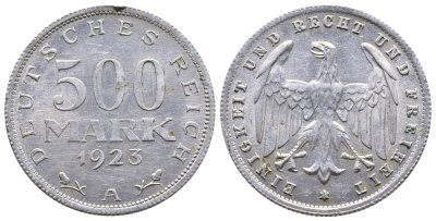 ГЕРМАНИЯ 500 МАРОК 1923 А KM 36, J. 305 алюминий 4380-633