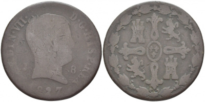 ИСПАНИЯ 8 МАРАВЕДИ 1827 ФЕРДИНАНД VII KM 502.1 медь 4402-622