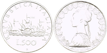 Италия 500 лир 1998 R, корабли Колумба KM 98 серебро UNC 00-00