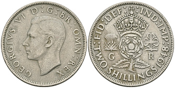 Великобритания 2 шиллинга (флорин) 1948 Георг VI (1936-1952) KM 865, Spink 4102 медно-никель 81-511
