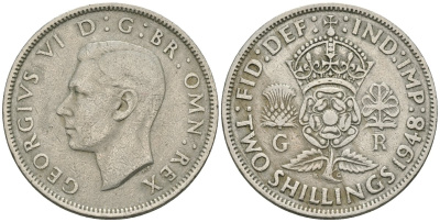 Великобритания 2 шиллинга (флорин) 1948 Георг VI (1936-1952) KM 865, Spink 4102 медно-никель 81-511
