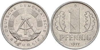 ГДР 1 пфенниг 1977 A KM 8.2 алюминий 116-928