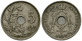 Бельгия 5 сантимов 1927 Belgique KM 66 медно-никель 4173-558