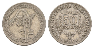 Западная Африка (BCEAO) 50 франков 1976 KM 6 медно-никель 4655-823