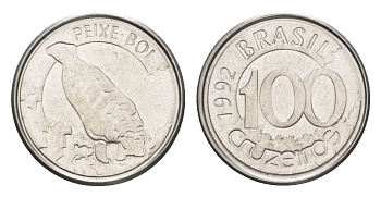Бразилия 100 крузейро 1992 KM 623 нержавеющая сталь UNC 4644-539