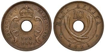 Британская Восточная Африка 10 центов 1921 Георг V (1910-1936) KM 19 бронза 00-00