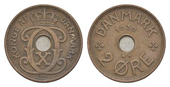 Дания 2 эре 1939 N, Кристиан X (1912-1947) KM 827 бронза 4639-764