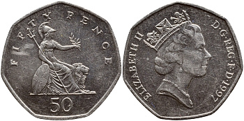 Великобритания 50 пенсов 1997 Елизавета II (1952-2022) KM 940.2, Spink 4351 (H7) медно-никель 51-4113