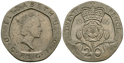 Великобритания 20 пенсов 1985 Елизавета II (1952-2022) KM 939, Spink 4361 (G2) медно-никель 4538-421