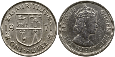 Маврикий 1 рупия 1971 Елизавета II (1952-) KM 35.1 медно-никель 37-914