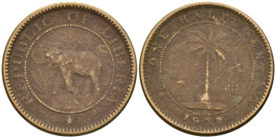 Либерия 1/2 цента 1937 KM 10 латунь 4174-366