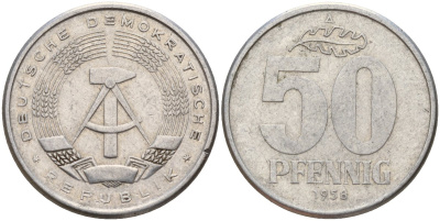 ГДР 50 пфеннигов 1958 A KM 12.1 алюминий 98-1135