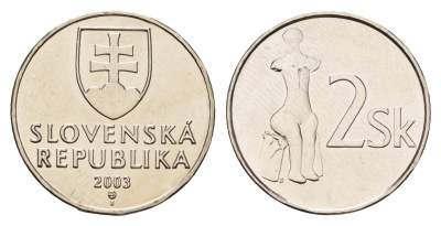 Словакия 2 кроны 2003 KM 13 сталь плакированная никелем UNC 4163-615