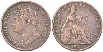 Великобритания 1 фартинг 1826 Георг IV (1820-1830) KM 677, Spink 3822 медь 4613-357