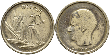 БЕЛЬГИЯ 20 ФРАНКОВ 1981 BELGIE KM 160 никель бронза 75-727