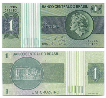 БРАЗИЛИЯ 1 КРУЗЕЙРО 1980 СЕРИЯ В 17205, ПОДПИСЬ 20, ГОЛОВА СВОБОДЫ Pick 191Ас бумага UNC (ПРЕСС) 445-40-3-1