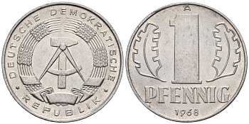 ГДР 1 пфенниг 1968 A KM 8.1 алюминий 100-433