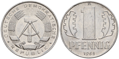 ГДР 1 пфенниг 1968 A KM 8.1 алюминий 100-433