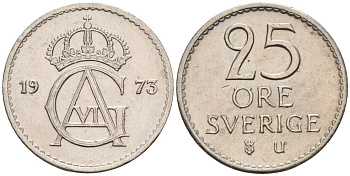 Швеция 25 эре 1973 Густав VI Адольф (1950-1973) KM 836 медно-никель 4580-264