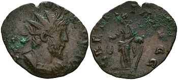 Римская Империя, императоры в Галлии антониниан 272 - 273 Тетрик, IMP TETRICVS P F AVG, бюст императора / LAETITIA AVGG, Летиция, персонификация Веселья RIC 87 биллон 1073-19-96