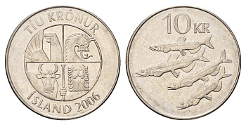 Исландия 10 крон 2006 рыбы KM 29.1a сталь плакированная никелем 4691-311