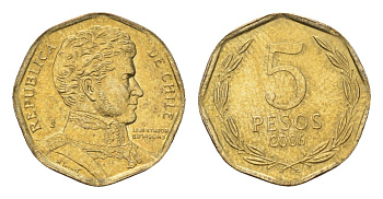 Чили 5 песо 2006 KM 232 алюминиевая бронза UNC 4689-234