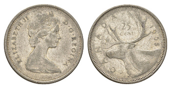 Канада 25 центов 1965 Елизавета II (1952-2022), олень KM 62 серебро 4622-851
