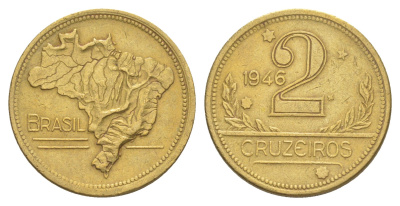 Бразилия 2 крузейро 1946 KM 559 алюминиевая бронза 4642-1215