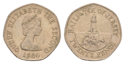 Джерси 20 пенсов 1986 KM 66 медно-никель 4659-625