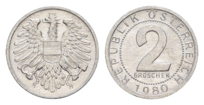 Австрия 2 гроша 1980 KM 2876 алюминий aUNC 4564-926