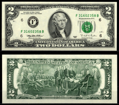 США 2 доллара 1995 F Pick 497 бумага UNC (пресс) 7195-2-2